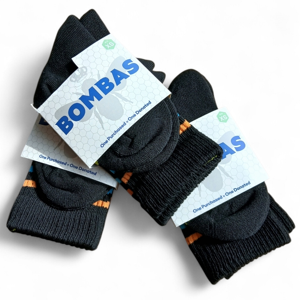 Bombas Women's Size Extra Small Black and Orange Athletic Socks